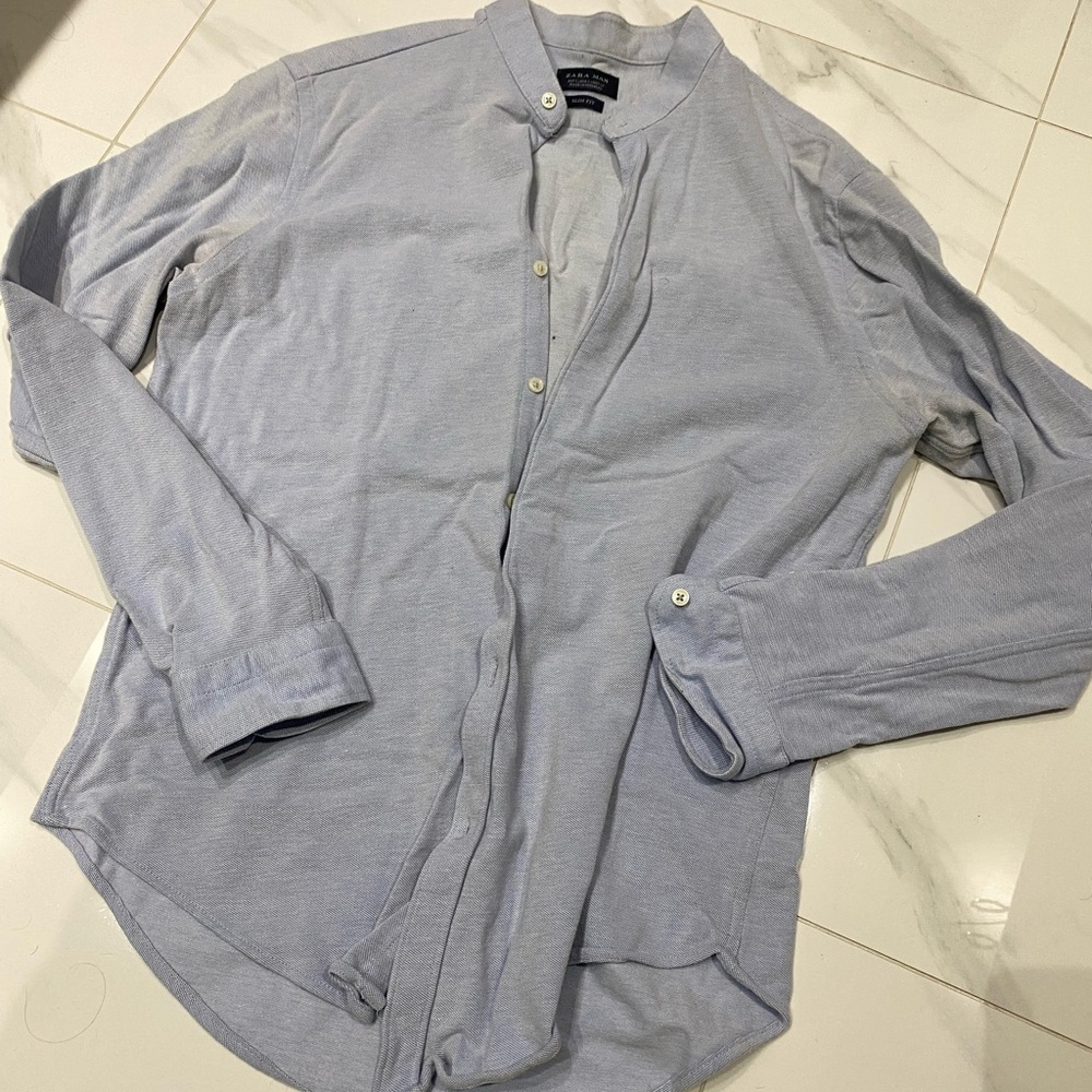 Zara Men's Soft Blue Casual Shirt